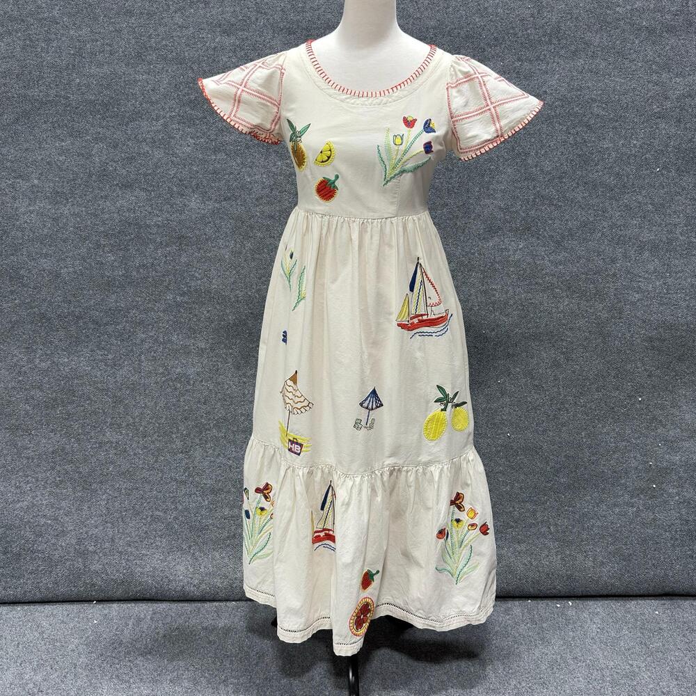 Hunter Bell Dress Womens 2 White Embroidered Flutter Sleeve Maxi Sundress Beach